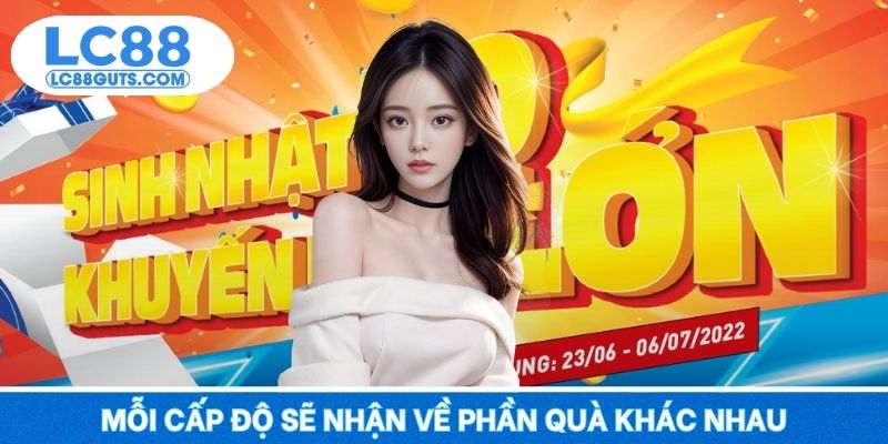 LC88 Tặng Thưởng Sinh Nhật - Tuổi Mới Thêm Lộc, Quà Trao Tay 6 Mỗi cấp độ sẽ nhận về phần quà khác nhau